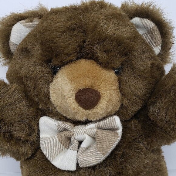 Chosun 14" Brown Tan Teddy Bear Plaid Bow Tie Ears Feet Vintage Korea Plush - Picture 3 of 5